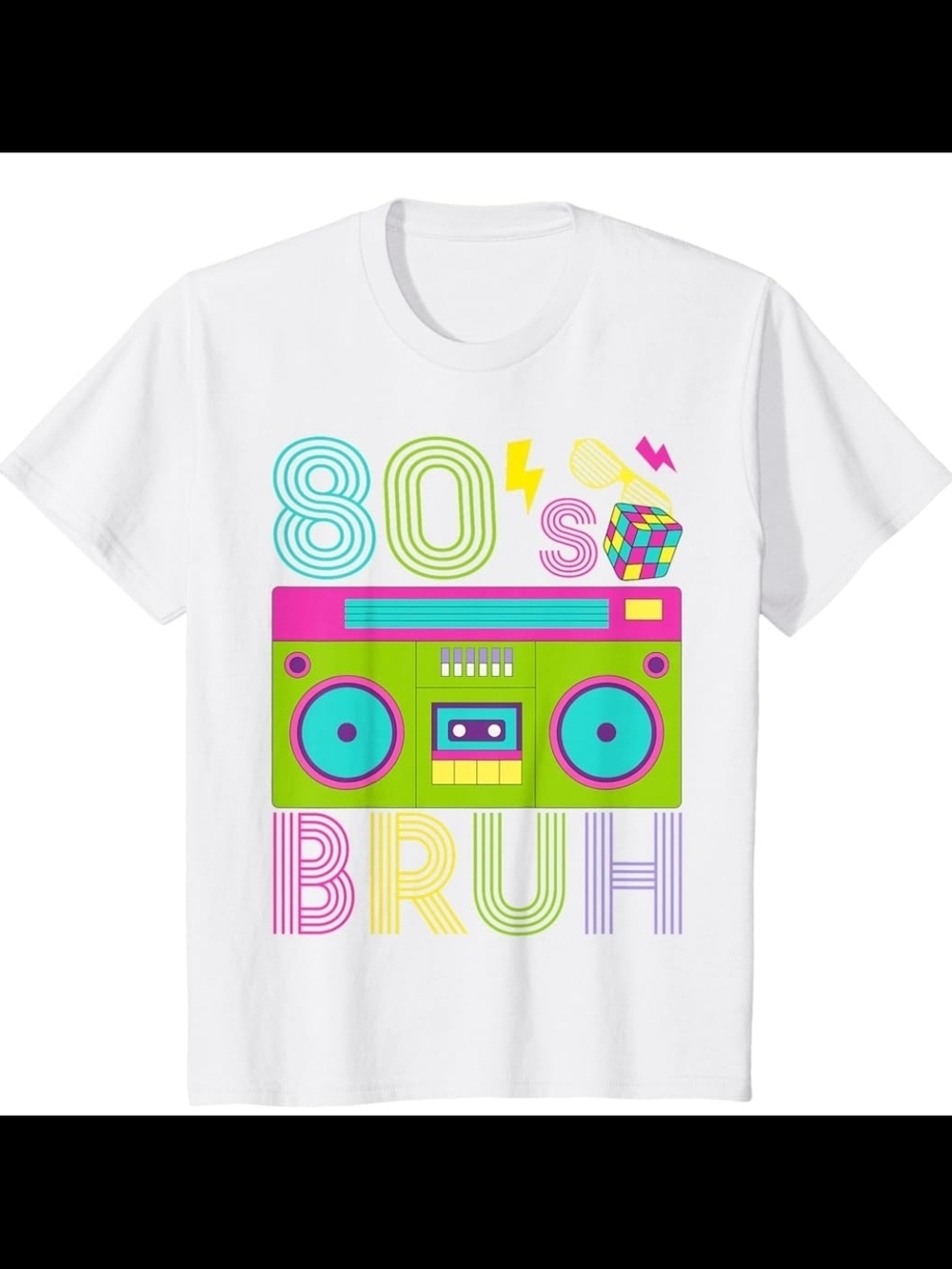 White Kids '80s Bruh Graphic Tee - Neon Boombox Print
